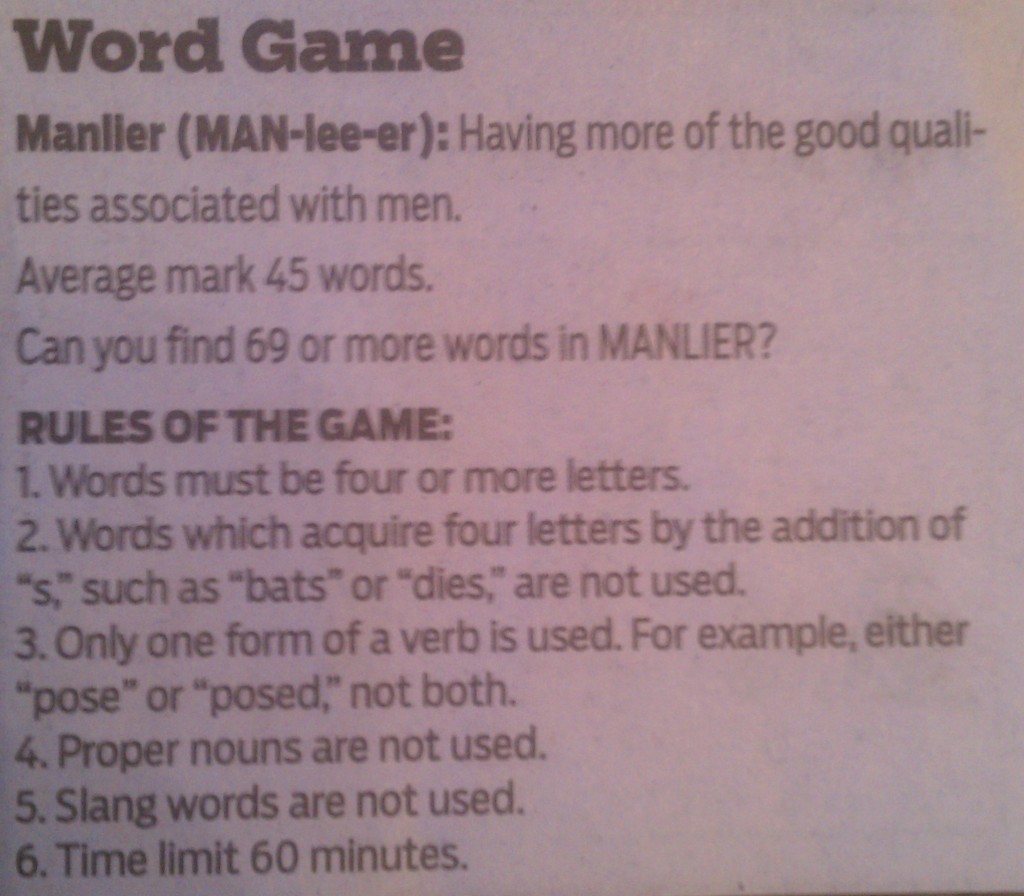Manlier Word Game